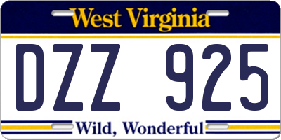 WV license plate DZZ925