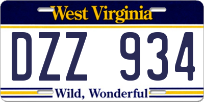 WV license plate DZZ934