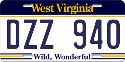 WV license plate DZZ940