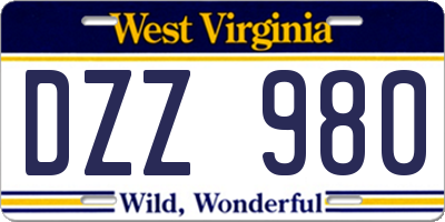 WV license plate DZZ980