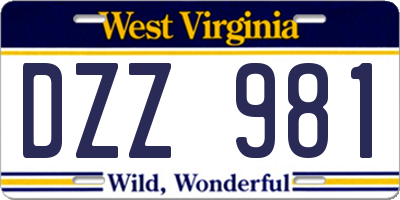 WV license plate DZZ981
