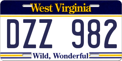 WV license plate DZZ982