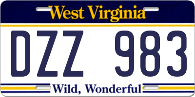 WV license plate DZZ983