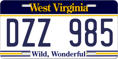 WV license plate DZZ985