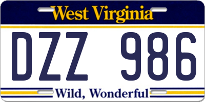 WV license plate DZZ986