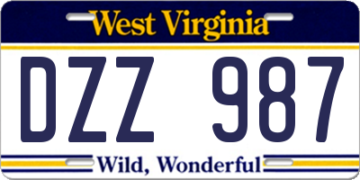 WV license plate DZZ987