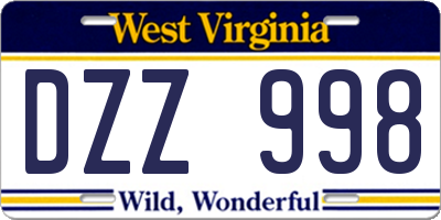 WV license plate DZZ998