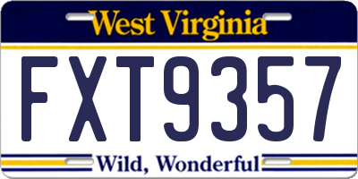 WV license plate FXT9357