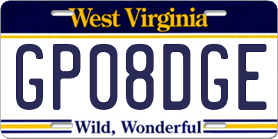 WV license plate GP08DGE