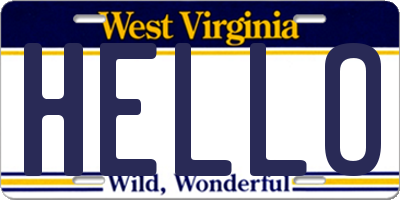WV license plate HELLO