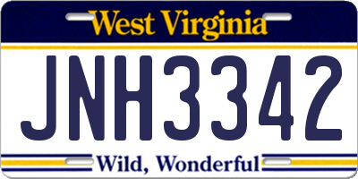 WV license plate JNH3342