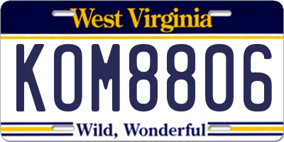 WV license plate KOM8806