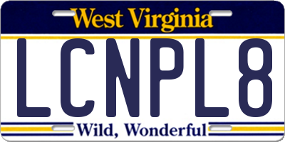 WV license plate LCNPL8