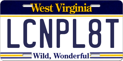 WV license plate LCNPL8T