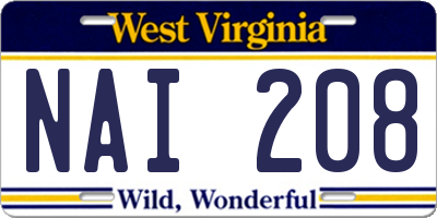 WV license plate NAI208