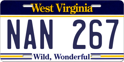 WV license plate NAN267