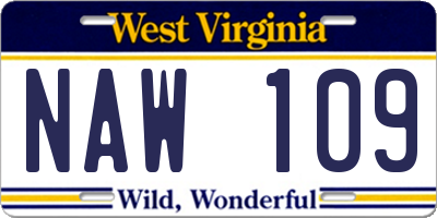 WV license plate NAW109