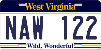 WV license plate NAW122