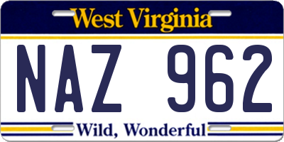 WV license plate NAZ962
