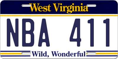 WV license plate NBA411