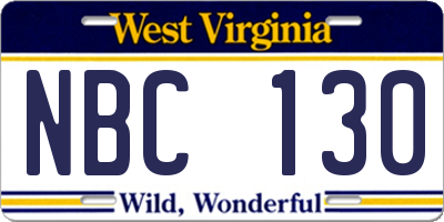 WV license plate NBC130