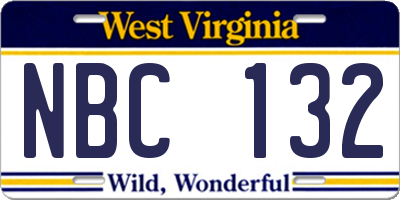 WV license plate NBC132