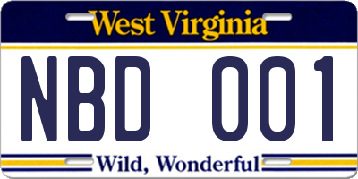 WV license plate NBD001