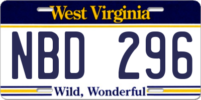 WV license plate NBD296