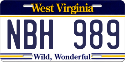 WV license plate NBH989