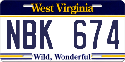 WV license plate NBK674