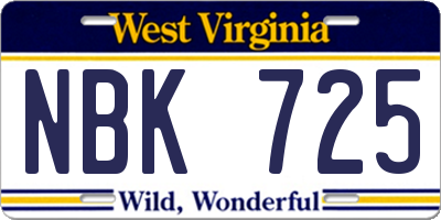 WV license plate NBK725