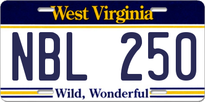 WV license plate NBL250