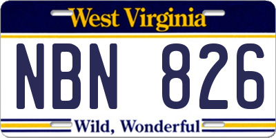 WV license plate NBN826