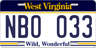 WV license plate NBO033