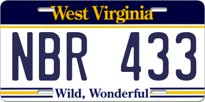 WV license plate NBR433