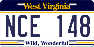 WV license plate NCE148