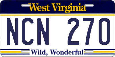 WV license plate NCN270