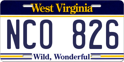 WV license plate NCO826