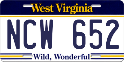 WV license plate NCW652