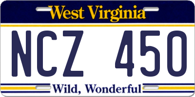WV license plate NCZ450