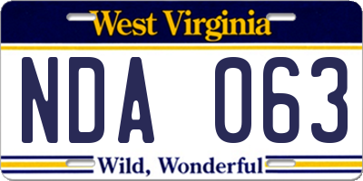 WV license plate NDA063