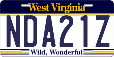 WV license plate NDA21Z
