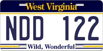 WV license plate NDD122