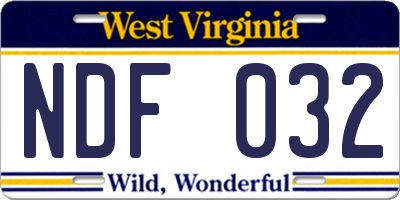 WV license plate NDF032