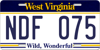 WV license plate NDF075