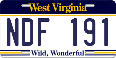 WV license plate NDF191