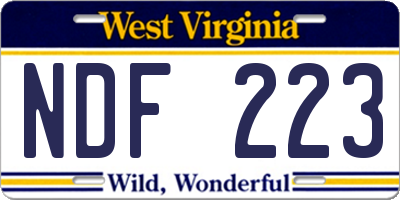 WV license plate NDF223