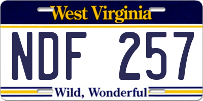 WV license plate NDF257