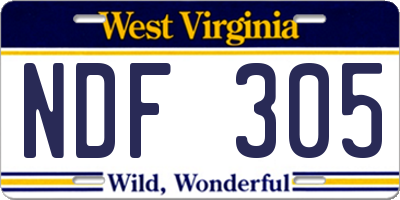 WV license plate NDF305