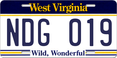 WV license plate NDG019